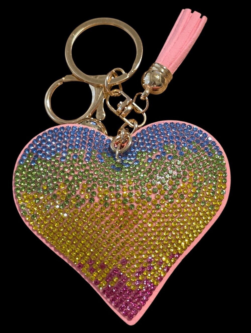 Pink Heart Multicolor Crystal Tassel Bag Charm Keychain